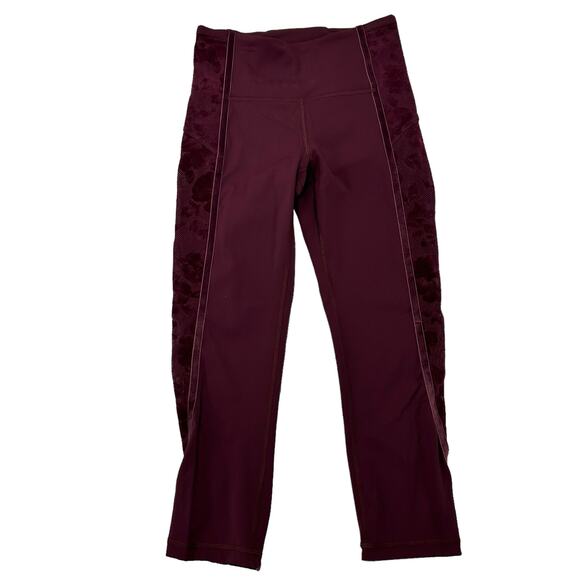 Lululemon Maroon Red Wunder Under Crop High-Rise Flocked Leggings 4 - Picture 2 of 7